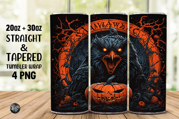 Black Bird with Pumpkin Tumbler Wrap PNG