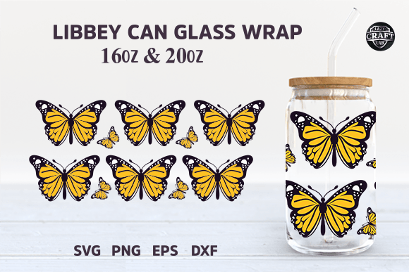 Butterfly Libbey Can Glass Wrap 16oz SVG