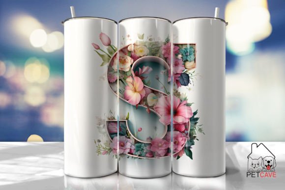 Flower Decorated S Letter Tumbler Wrap