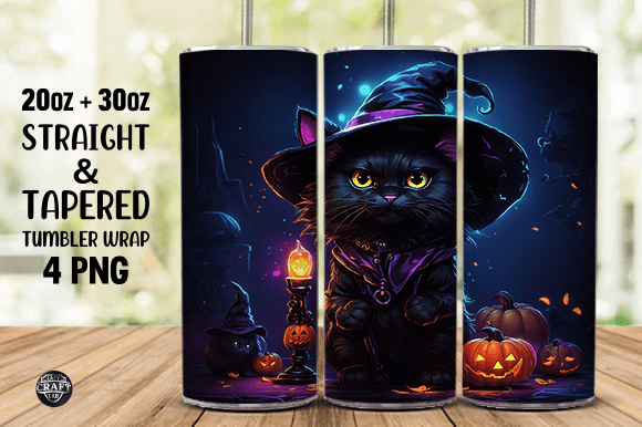 Halloween Black Cat Tumbler Wrap PNG