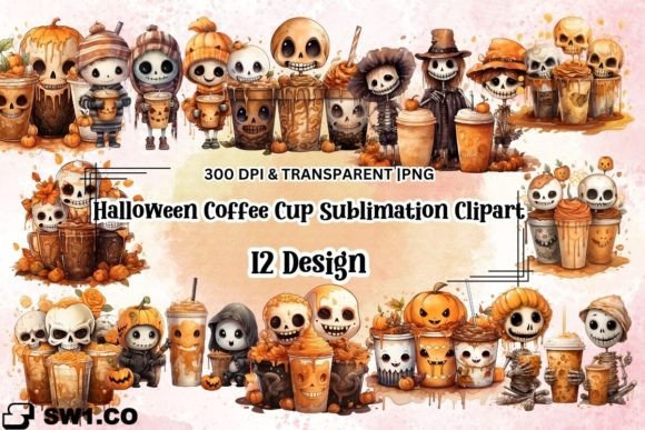Halloween Coffee Cup Sublimation Clipart