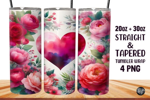 Love Heart with Floral Tumbler Wrap PNG