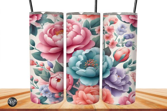 Pink and Pastel Blue Flower Tumbler Wrap