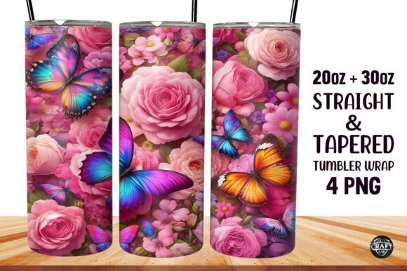 Pink Flower Butterfly Tumbler Design S