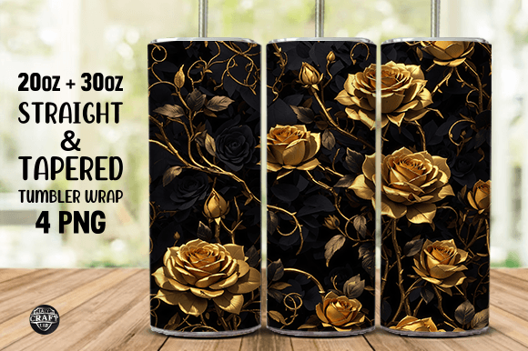 Roses Black and Gold Tumbler Wrap 20oz