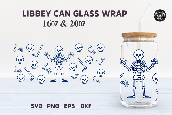 Skeleton Halloween Libbey Can Glass SVG