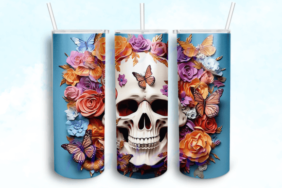 Skull Butterfly Tumbler Sublimation PNG