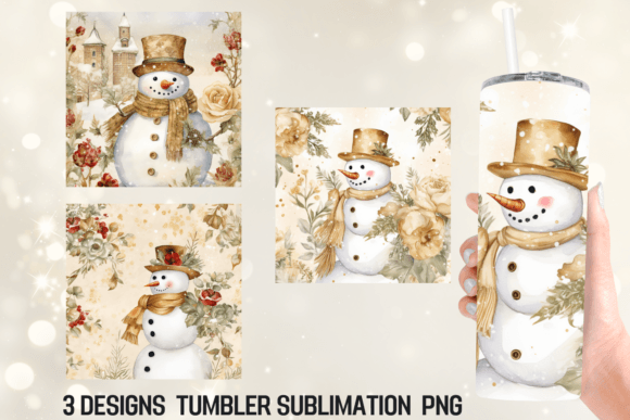 Snowman Gold Tumbler Wrap Sublimation