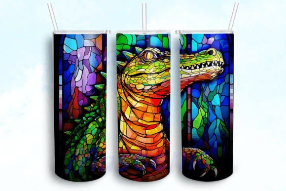 Stained Glass Alligator Tumbler PNG