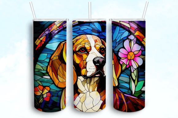 Stained Glass Beagle Dog Tumbler PNG