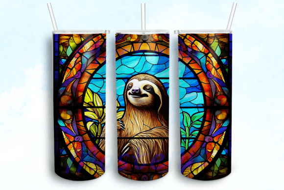 Stained Glass Sloth Jungle Tumbler PNG