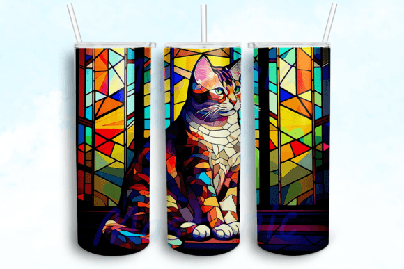 Stained Glass Striped Cat Tumbler PNG