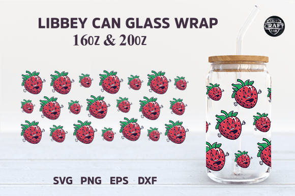 Strawberry Libbey Can Glass Wrap SVG