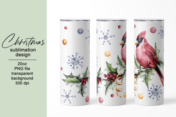 Tumbler Christmas Design, Bird Cardinal