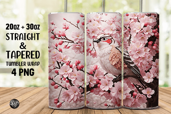 Tumbler Wrap Bird and Cherry Blossoms
