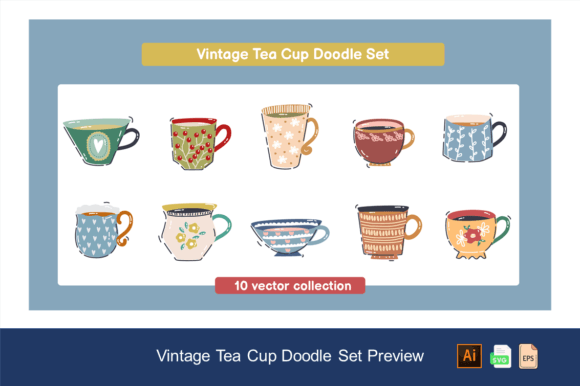 Vintage Tea Cup Doodle Set